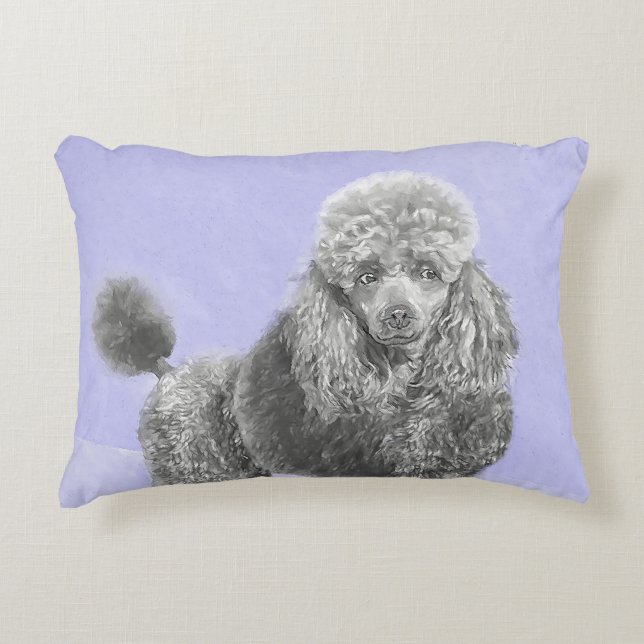 Poodle Miniature Speelgoed Silver Gray Blue Dog Ar Accent Kussen (Voorkant)