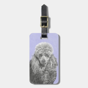 Poodle Miniature Speelgoed Silver Gray Blue Dog Ar Bagagelabel