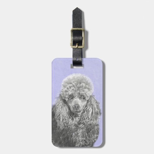 Poodle Miniature Speelgoed Silver Gray Blue Dog Ar Bagagelabel (Voorkant verticaal)