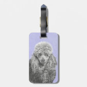 Poodle Miniature Speelgoed Silver Gray Blue Dog Ar Bagagelabel (Achterkant verticaal)
