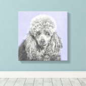 Poodle Miniature Speelgoed Silver Gray Blue Dog Ar Canvas Afdruk (Insitu (Houten vloer))