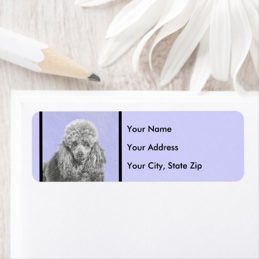 Poodle Miniature Speelgoed Silver Gray Blue Dog Ar Etiket (Insitu)