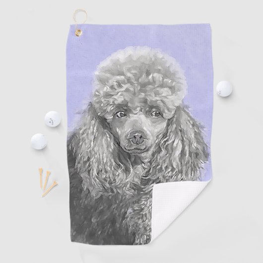 Poodle Miniature Speelgoed Silver Gray Blue Dog Ar Golfhanddoek (Insitu)