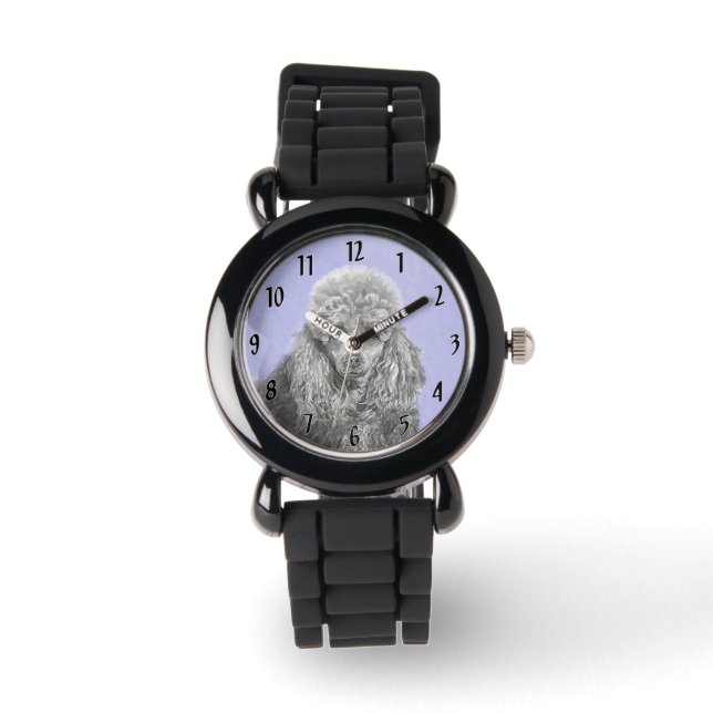 Poodle Miniature Speelgoed Silver Gray Blue Dog Ar Horloge (Voorkant)