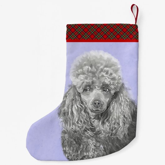 Poodle Miniature Speelgoed Silver Gray Blue Dog Ar Kleine Kerstsok (Achterkant)