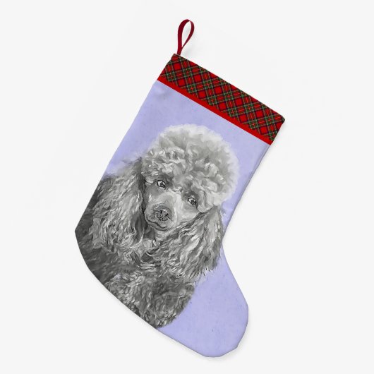 Poodle Miniature Speelgoed Silver Gray Blue Dog Ar Kleine Kerstsok (Voorkant (Hangend))