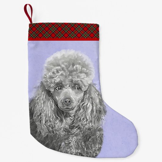 Poodle Miniature Speelgoed Silver Gray Blue Dog Ar Kleine Kerstsok (Voorkant)