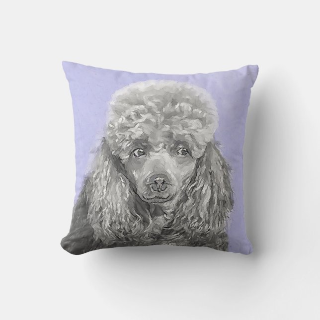 Poodle Miniature Speelgoed Silver Gray Blue Dog Ar Kussen (Voorkant)