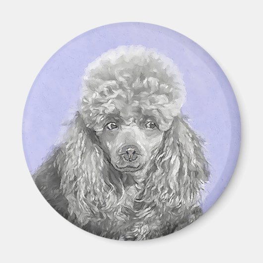 Poodle Miniature Speelgoed Silver Gray Blue Dog Ar Magneet (Voorkant)