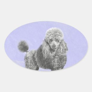Poodle Miniature Speelgoed Silver Gray Blue Dog Ar Ovale Sticker
