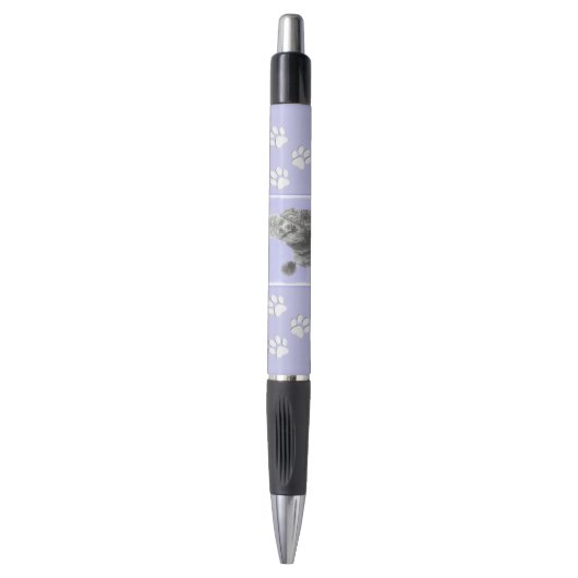 Poodle Miniature Speelgoed Silver Gray Blue Dog Ar Pen (Voorkant Verticaal)