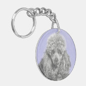 Poodle Miniature Speelgoed Silver Gray Blue Dog Ar Sleutelhanger (Voorkant Links)