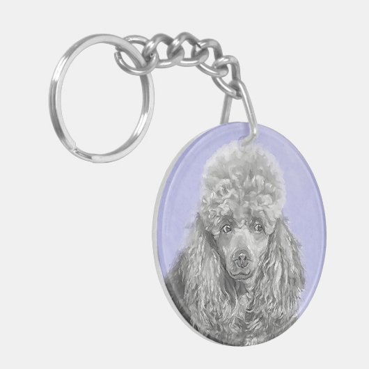 Poodle Miniature Speelgoed Silver Gray Blue Dog Ar Sleutelhanger (Voorkant Links)
