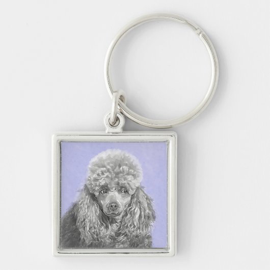 Poodle Miniature Speelgoed Silver Gray Blue Dog Ar Sleutelhanger (Voorkant)