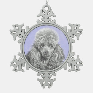 Poodle Miniature Speelgoed Silver Gray Blue Dog Ar Tin Sneeuwvlok Ornament