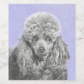 Poodle Miniature Speelgoed Silver Gray Blue Dog Ar Wijn Etiket (Enkel label)