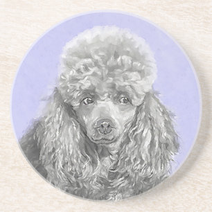 Poodle Miniature Speelgoed Silver Gray Blue Dog Ar Zandsteen Onderzetter