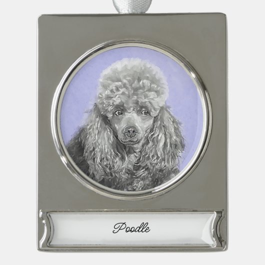 Poodle Miniature Speelgoed Silver Grey Dog Art Sil Verzilverd Banner Ornament (Voorkant)