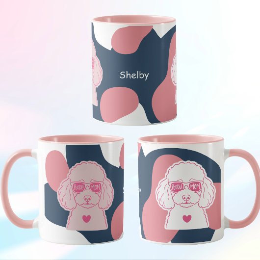 Poodle Mom Mug | Custom Name Pink Dog Sunglasses Mok