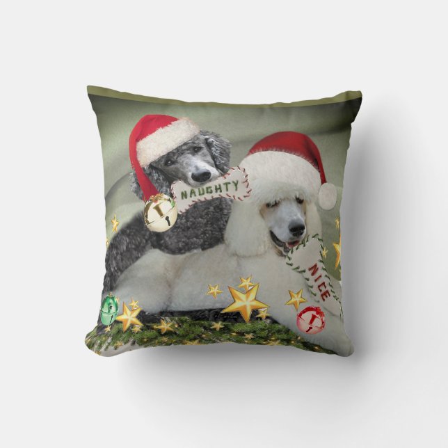 Poodle Naughty of Nice Kerstmis Pillow Kussen (Voorkant)
