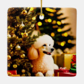 Poodle onder kerstboom keramisch ornament (Achterkant)