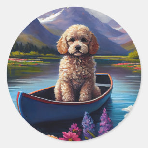 Poodle op een Peddel: Een Schitterend Avontuur Ronde Sticker