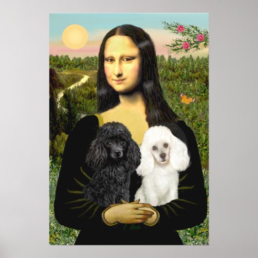 Poodle Paar (Zwart + Wit) - Mona Lisa Poster (Voorkant)