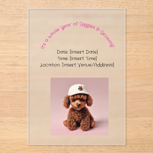 Poodle Party Pup Acryl Uitnodigingen (Voorkant)