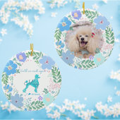 Poodle Pastel Blue Wreath Custom Photo Memorial Keramisch Ornament