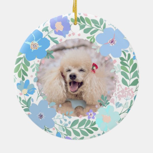 Poodle Pastel Blue Wreath Custom Photo Memorial Keramisch Ornament (Achterkant)