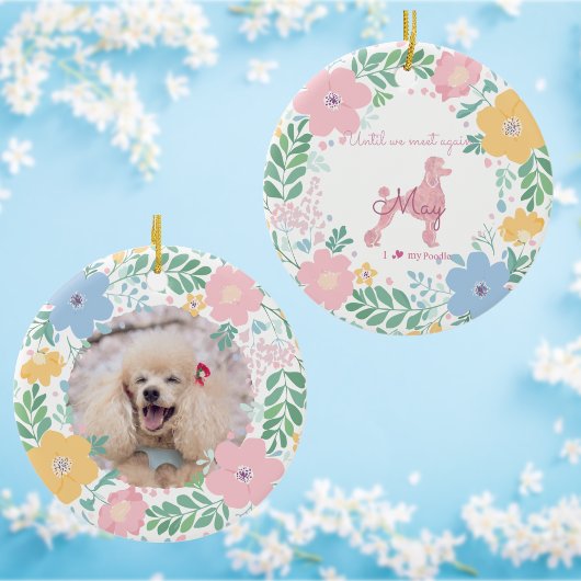 Poodle Pastel Pink Custom Photo & Name Memorial  Keramisch Ornament