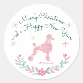Poodle Pastel Pink Gift Wrap - Personal Text Ronde Sticker (Voorkant)