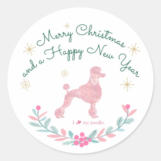Poodle Pastel Pink Gift Wrap - Personal Text Ronde Sticker (Voorkant)