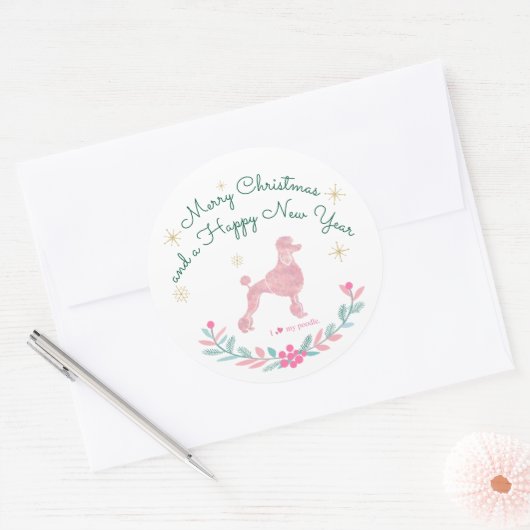 Poodle Pastel Pink Gift Wrap - Personal Text Ronde Sticker (Envelop)