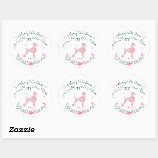 Poodle Pastel Pink Gift Wrap - Personal Text Ronde Sticker (Vel)