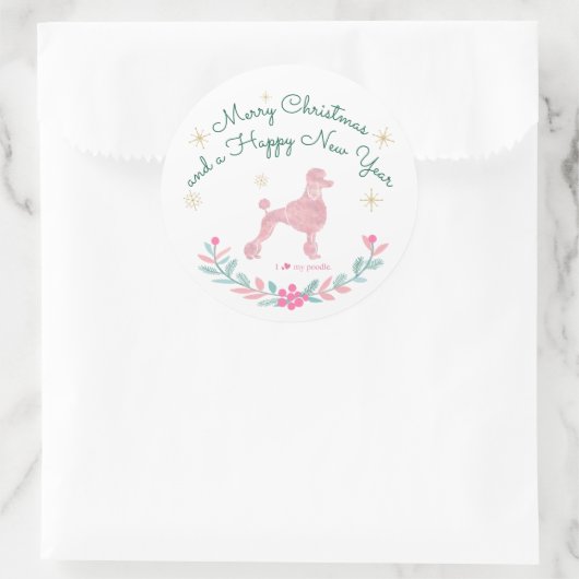 Poodle Pastel Pink Gift Wrap - Personal Text Ronde Sticker (Tas)