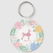 Poodle Pastel Pink Silhouette with Flower Wreath Sleutelhanger (Voorkant)
