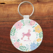 Poodle Pastel Pink Silhouette with Flower Wreath Sleutelhanger (Voorkant)