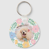 Poodle Pastel Pink Silhouette with Flower Wreath Sleutelhanger (Achterkant)