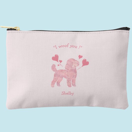 Poodle Pastel Pink Zipper Pouch with Custom Name Etui