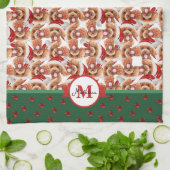 Poodle Patroon Monogram Kerst Hond Theedoek (Gevouwen)