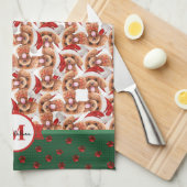 Poodle Patroon Monogram Kerst Hond Theedoek (Quarter Fold)