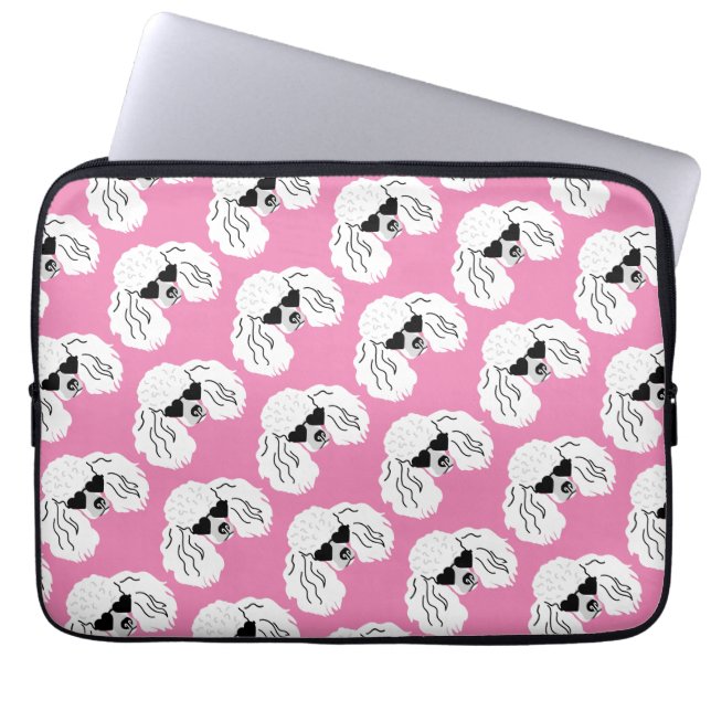 Poodle Pattern Cute Pink Laptop Sleeve (Voorkant)