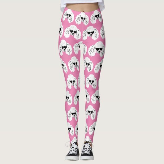 Poodle Pattern Cute Pink Leggings (Voorkant)