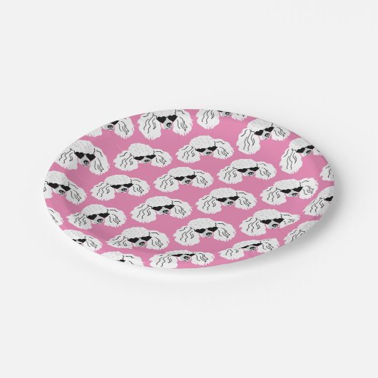 Poodle Pattern Cute Pink Papieren Bordje (Gekanteld)