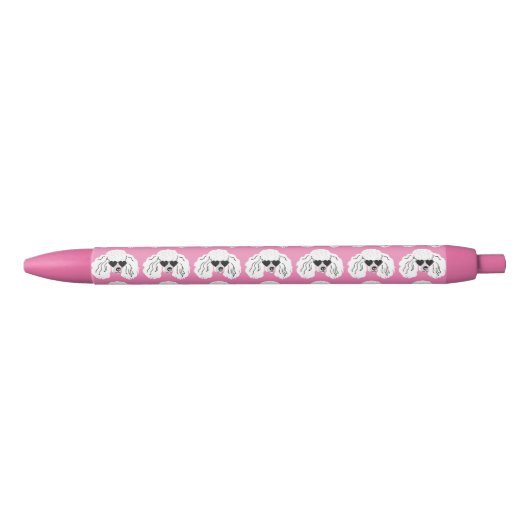 Poodle Pattern Cute Pink Zwarte Inkt Pen (Voorkant)