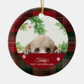 Poodle Persoonlijke Eerste Kerstmis Keramisch Ornament (Voorkant)