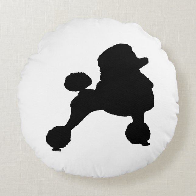 Poodle Pillow - Black and White Poodle Pillow Rond Kussen (Voorkant)