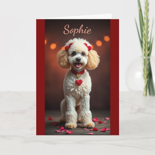 Poodle Portrait with Heart Bows Valentine's Day Kaart (Voorkant)