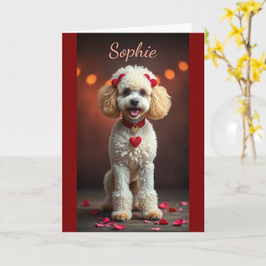 Poodle Portrait with Heart Bows Valentine's Day Kaart (Gele Bloem)
